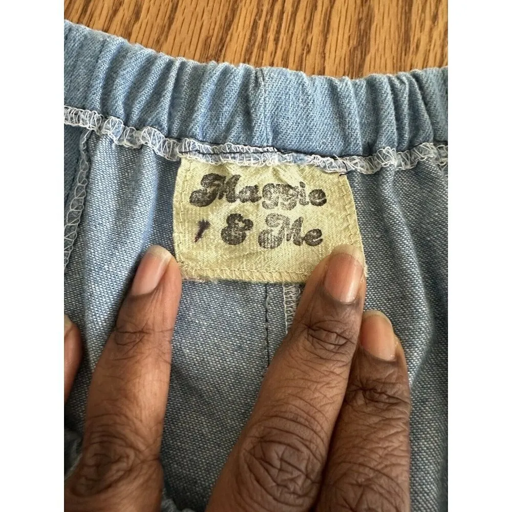 Vintage Patchwork Crop Pants Chambray High Waist Wide Leg Elastic Waist Crochet Blue Size 28 - Image 5