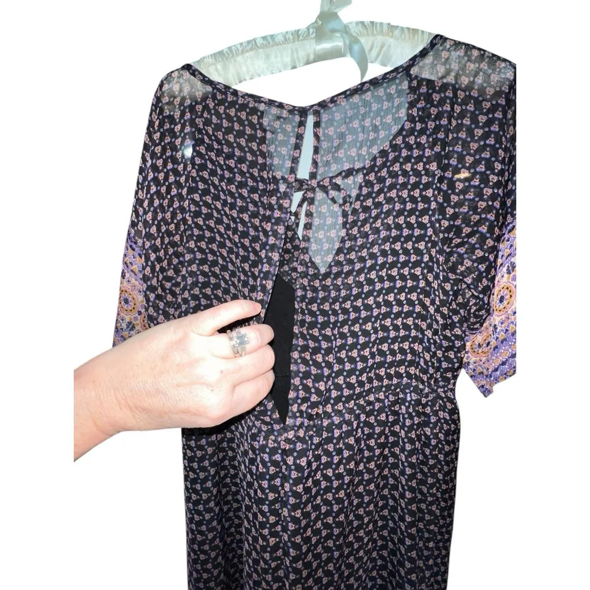 Ecote Urban Outfitters Purple Black Boho Sheer Maxi Dress M - Image 9