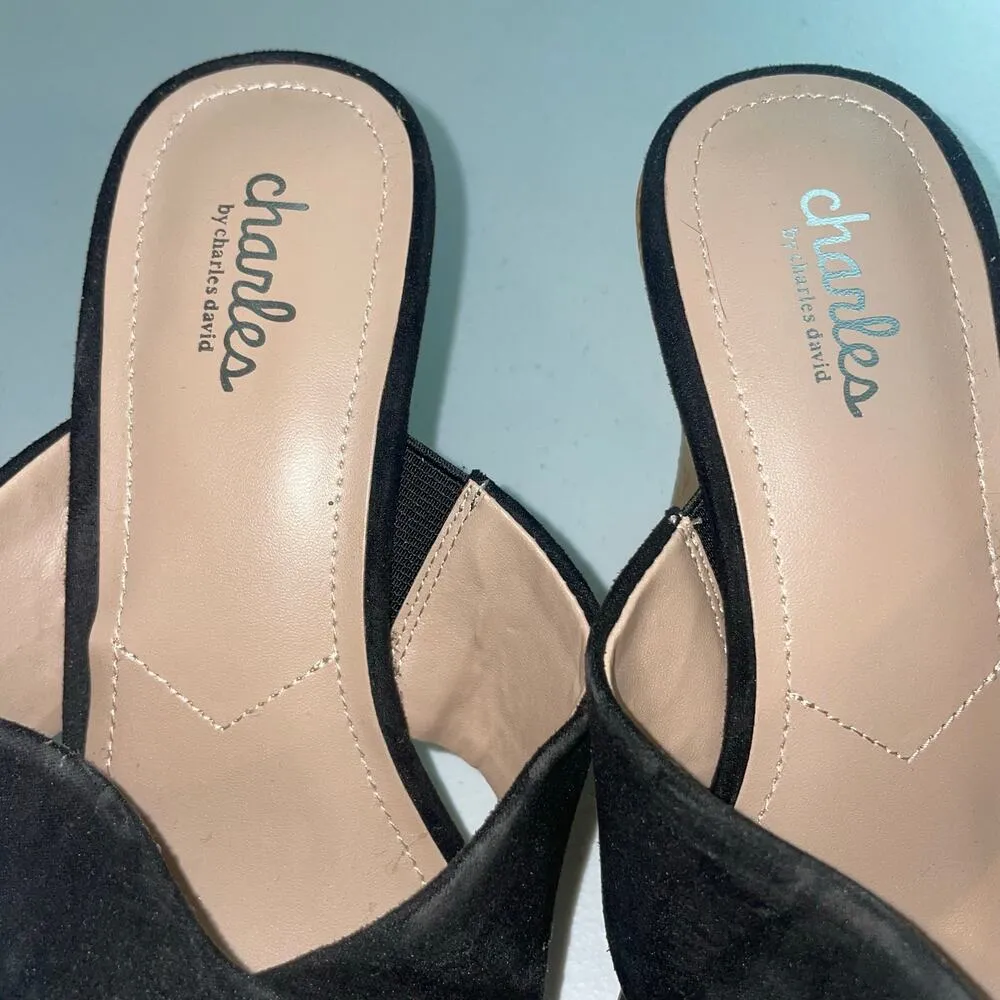Charles David Latrice Size 9 Black Wedge Sandals Strappy Suede Womens - Image 5
