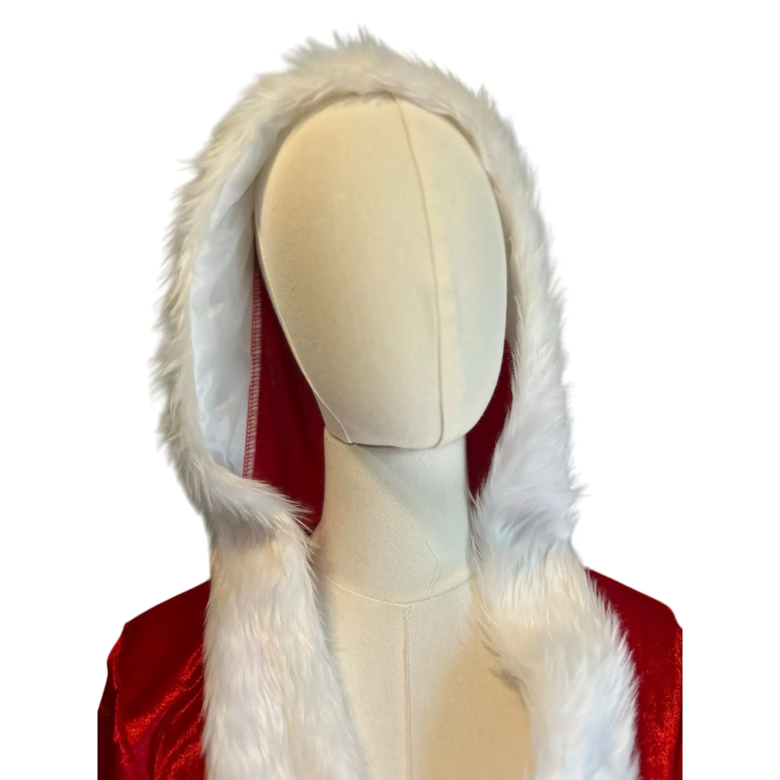 Mrs. Claus Short Dress One Size Red White Hooded Tulle Era Spooky Costume Velvet - Image 11