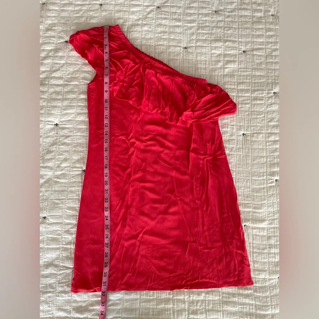 WAYF One Shoulder Asymmetrical Ruffled Mini Dress in Coral Pink Size XS NWT - Image 6