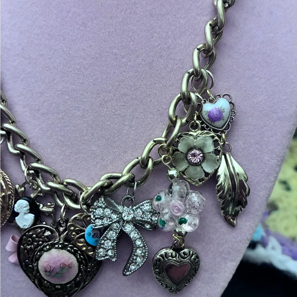 Hand made Gold Charm Necklace Victorian inspired - Image 3