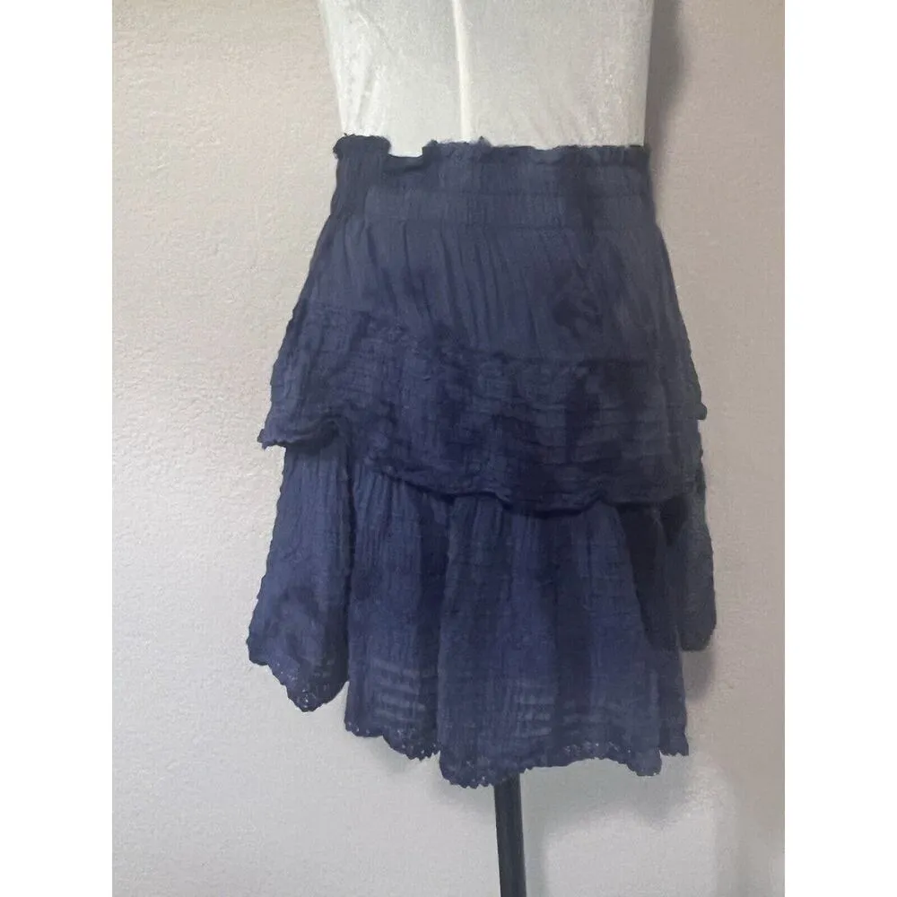 Aerie Blue Rock and Ruffle Cotton Mini Skirt Women Size XS Distressed - Image 4