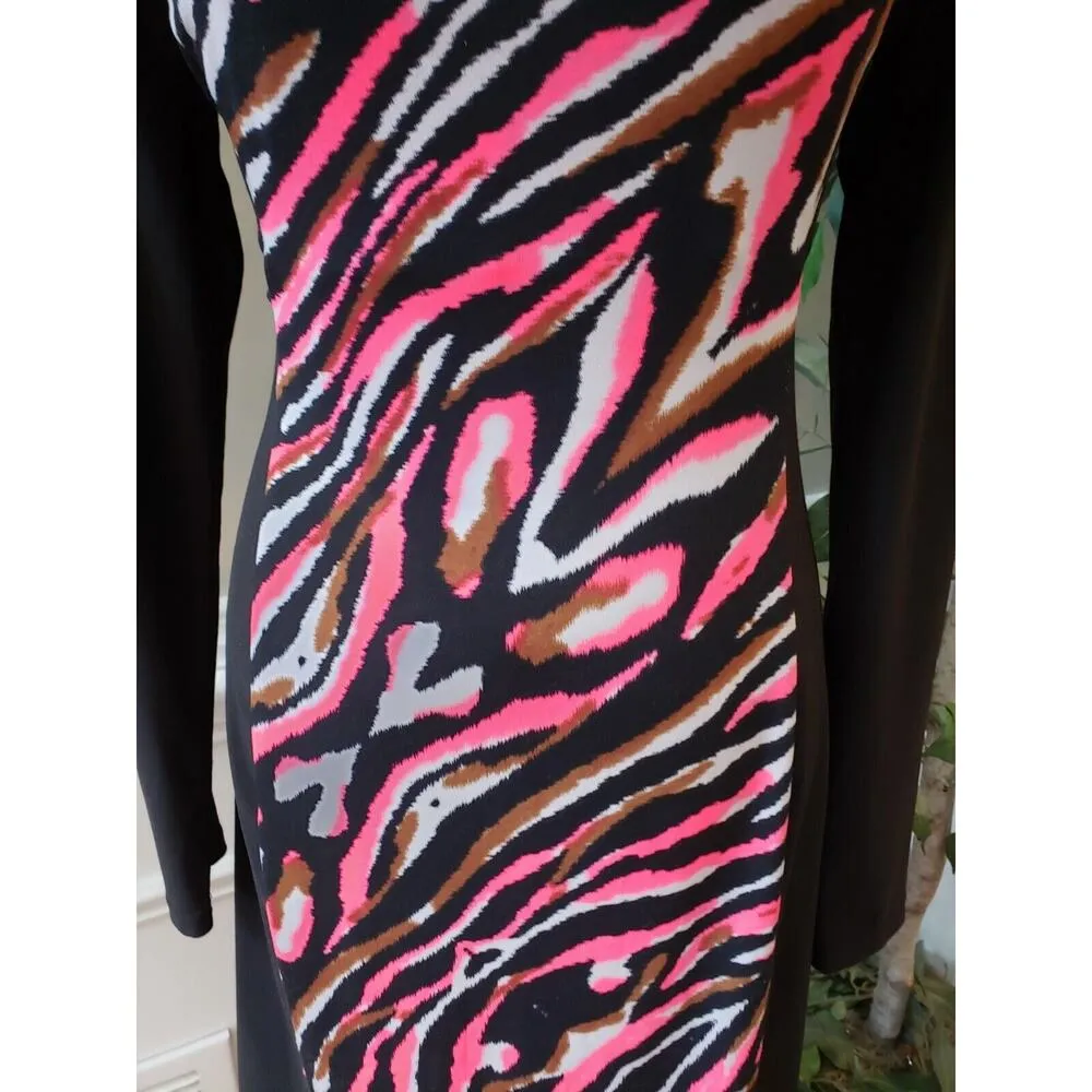 BISOU BISOU Women's Multi Animal Print Back Zip Long Sleeve Knee Length Dress 10 - Image 4