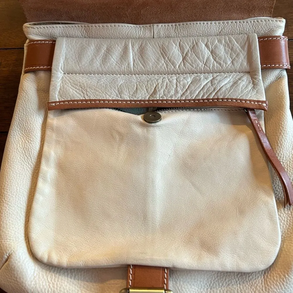 Marco Buggiani Italy cream tan leather messenger bag - Image 13