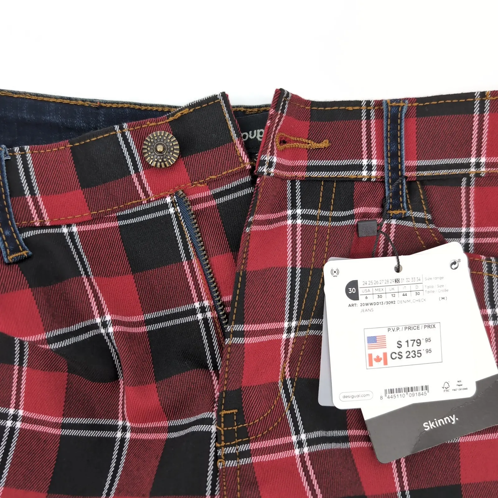 Desigual Womens Denim Check Tartan Slim Fit Jeans - US Size 6 / UK Size 12 - NEW - Image 13