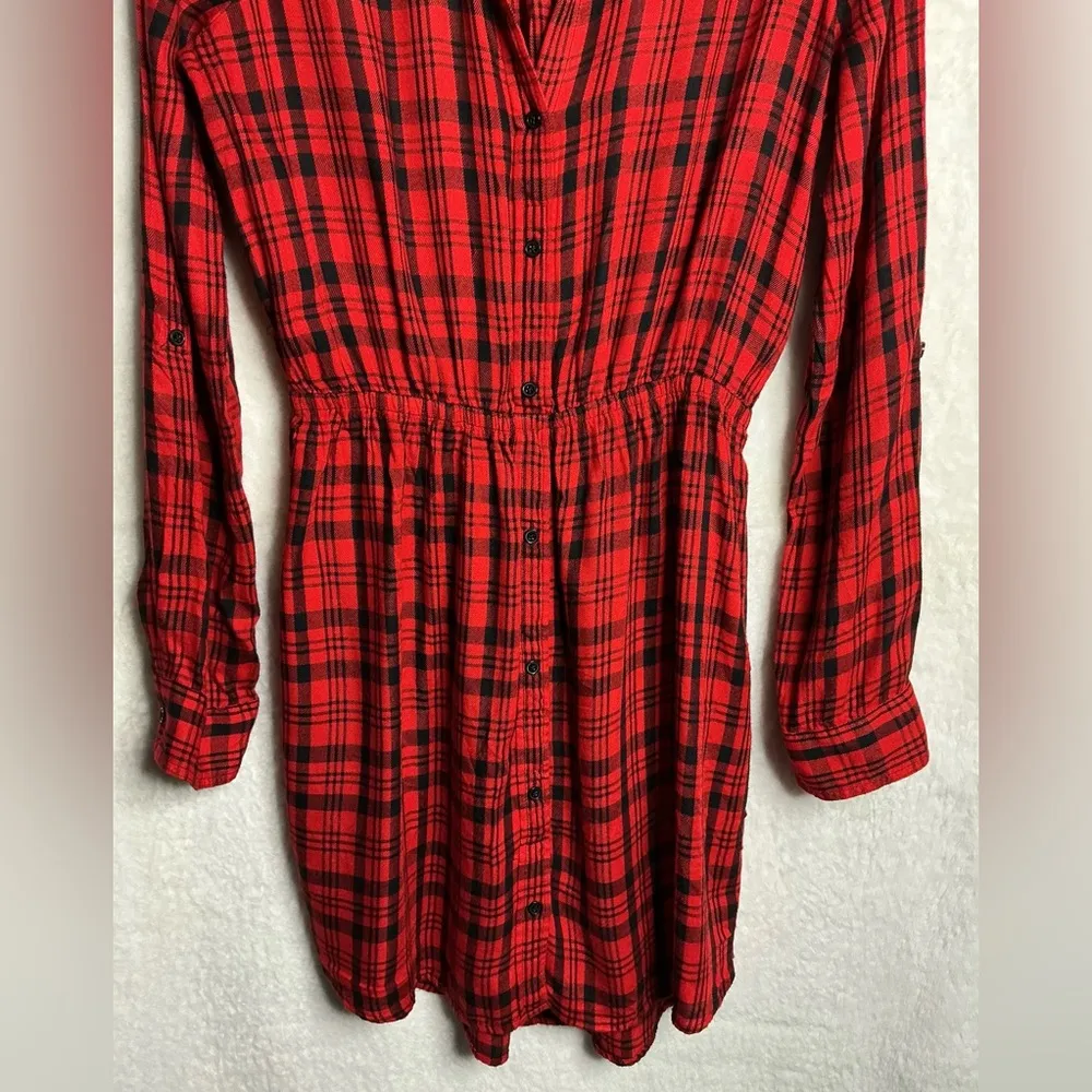 Express Red Checkered Long Sleeve Dress size S - Image 4