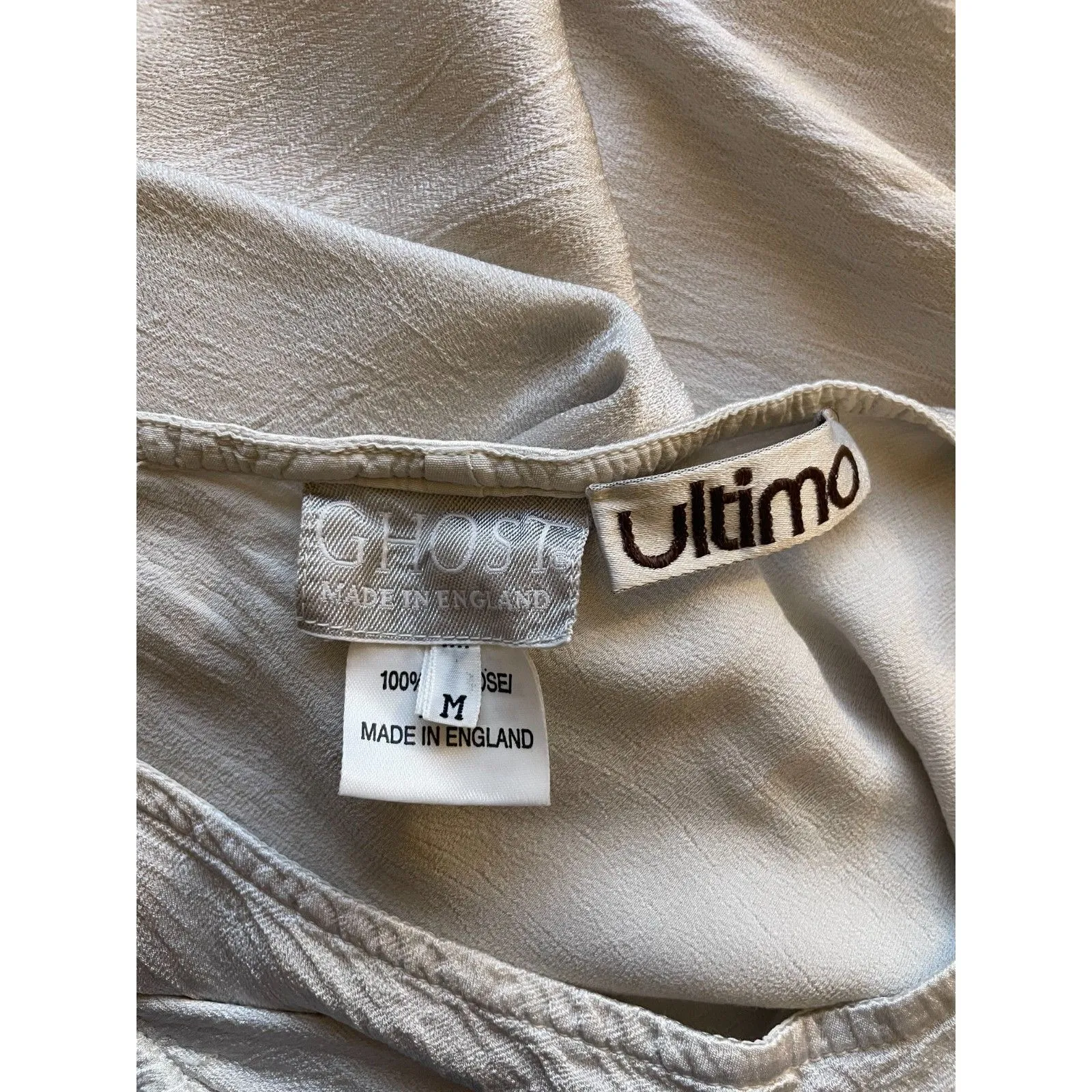 VTG 90s Ghost London Size M Silver Grey Bias Cut Asymmetrical Hem Slip Dress Size M - Image 5