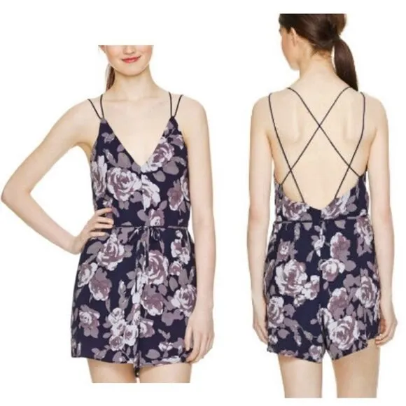 Aritizia Wilfred Navy Blue Rose Floral Melodiqué Romper Size Small - Image 2