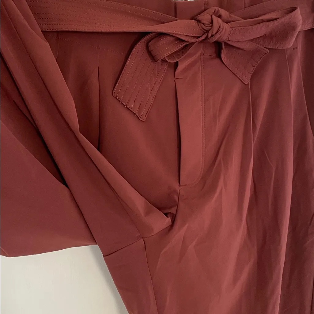 ATHLETA Skyline II High Rise Paper Bag Waist Belted Tie Waist Pant Cognac Size 6 - Image 9