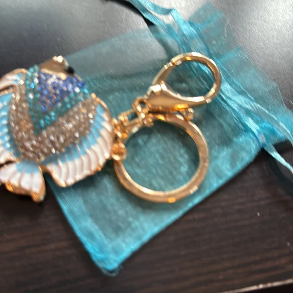 Tropical Fish Rhinestone Blue Key Ring Bag Charm NEW - Image 2
