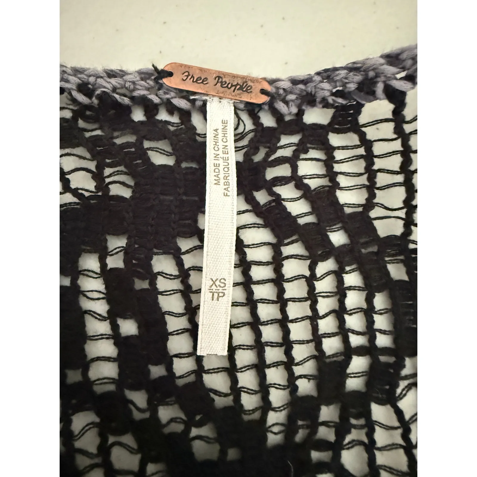 Free People Gray Black Sheer Boho Crochet Lace Poppyseed Pullover Sweater Top XS - Image 5