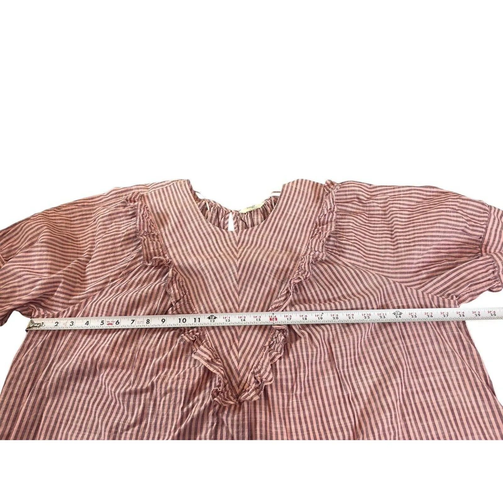 Terra & Sky 4X Top Pink Striped Ruffle Peasant Prairie Short Sleeve 100% Cotton - Image 9