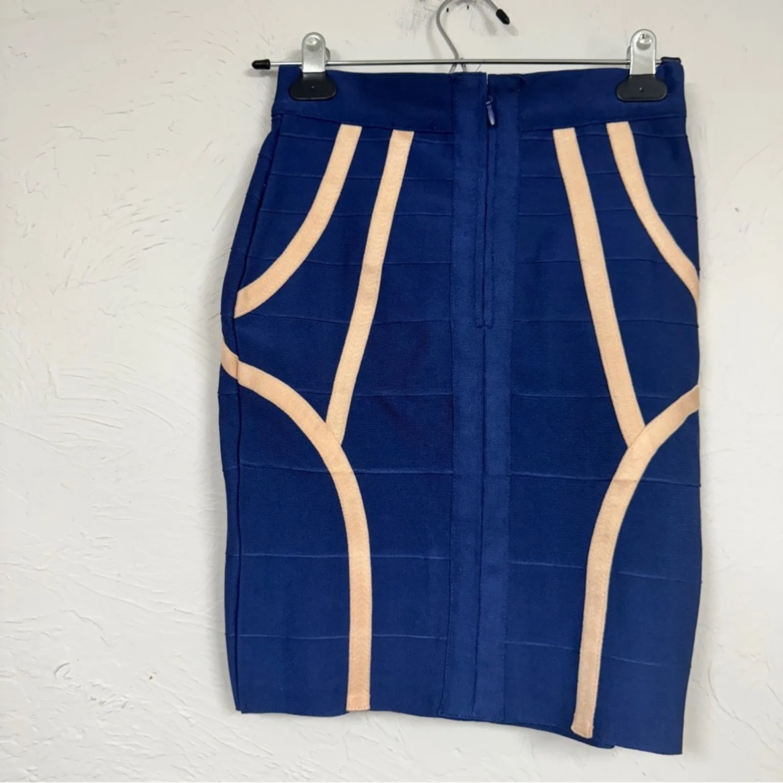 HD In Paris Anthro Blue Peach Bandage Skirt Womens XS Y2K Modest Twee Preppy - Image 6