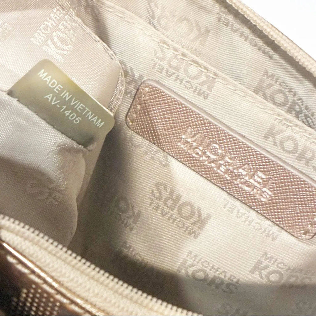 Michael Kors Signature Logo Large Top Zip Pouch Wristlet Mirror Gold‎ - Image 4