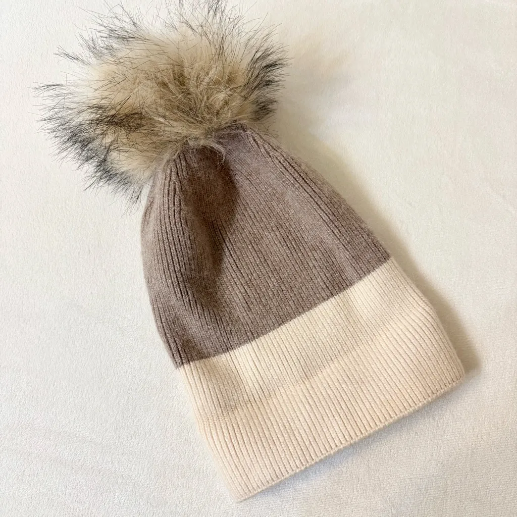 Norla Canada Cream Taupe Alpaca Wool Blend Pom Pom Winter Hat O/S Tan - Image 5