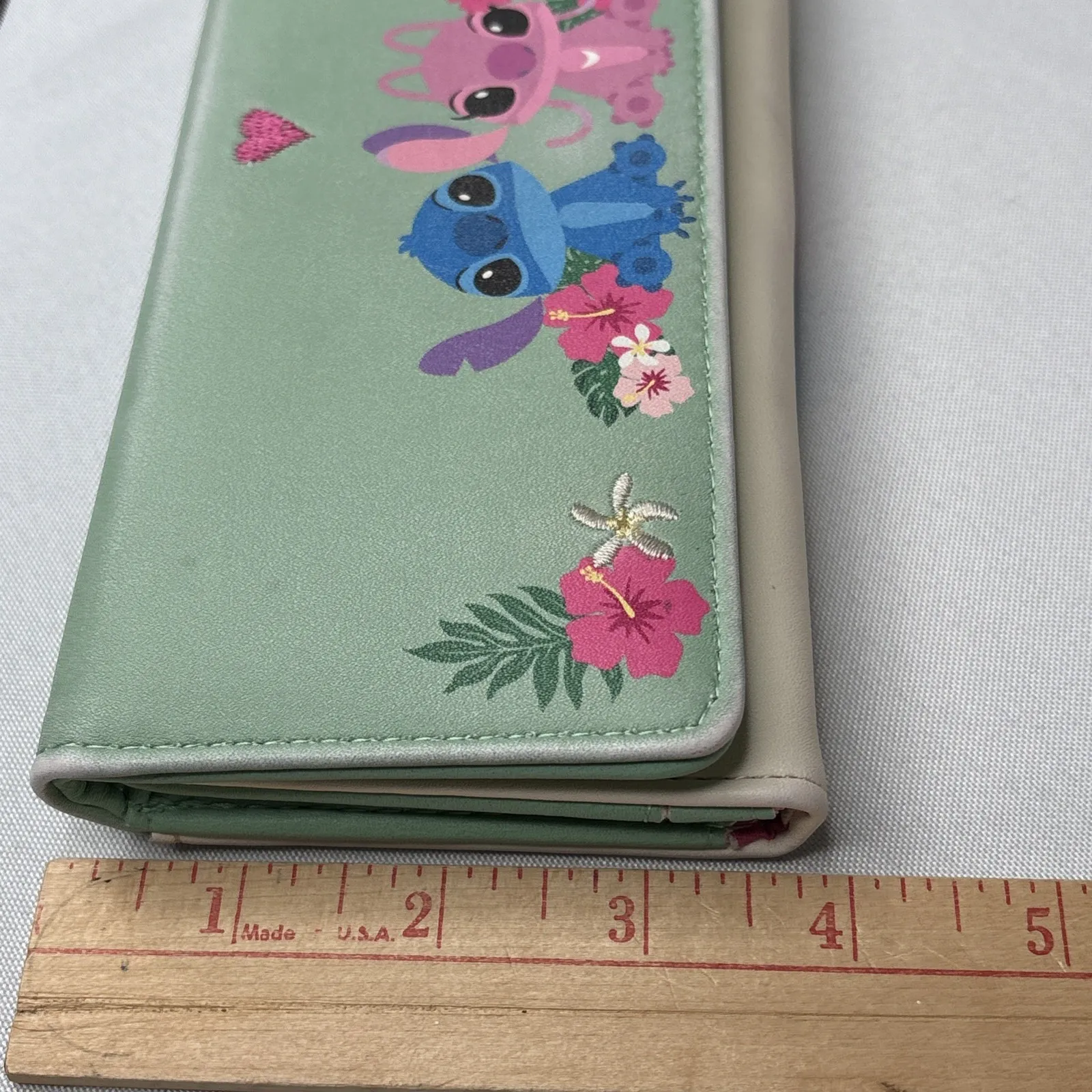 Disney‎ Loungefly Stitch & Angel Long Wallet Floral Mint Green Snap Closure - Image 11