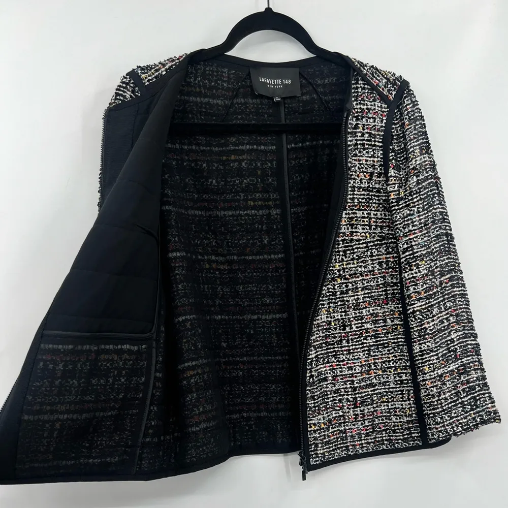 Lafayette 148 Keaton Tweed Blazer Jacket Rainbow Multicolor Pockets Black Petite - Image 13