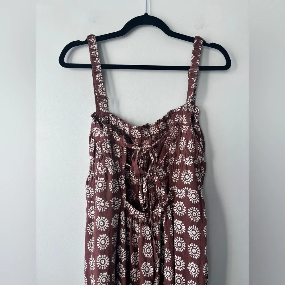 Urban Outfitters Ecote Lovas‎ Linen Strappy-Back Brown Patterned Jumpsuit Large - Image 7
