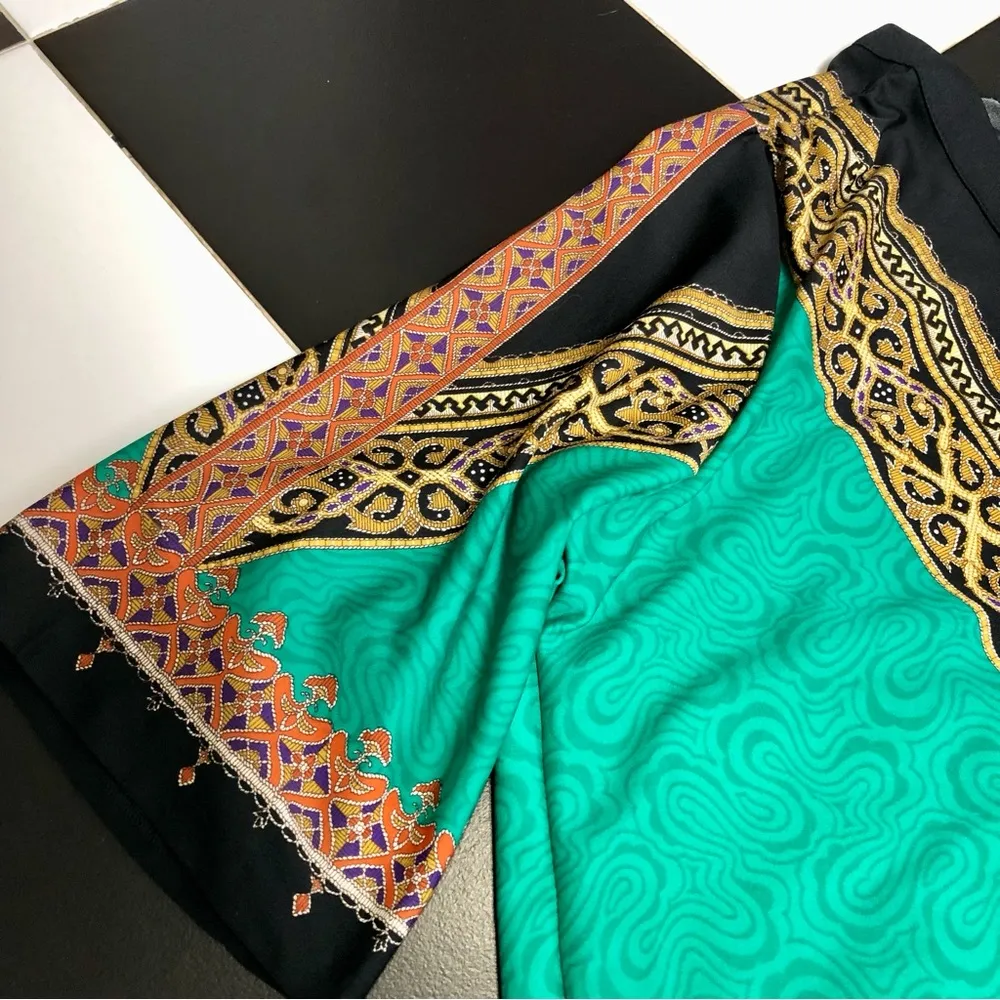 Vintage 70s 80s  Layered Tunic Shirt 2 in 1 Top Silk Scarf Pattern 26W - Image 5