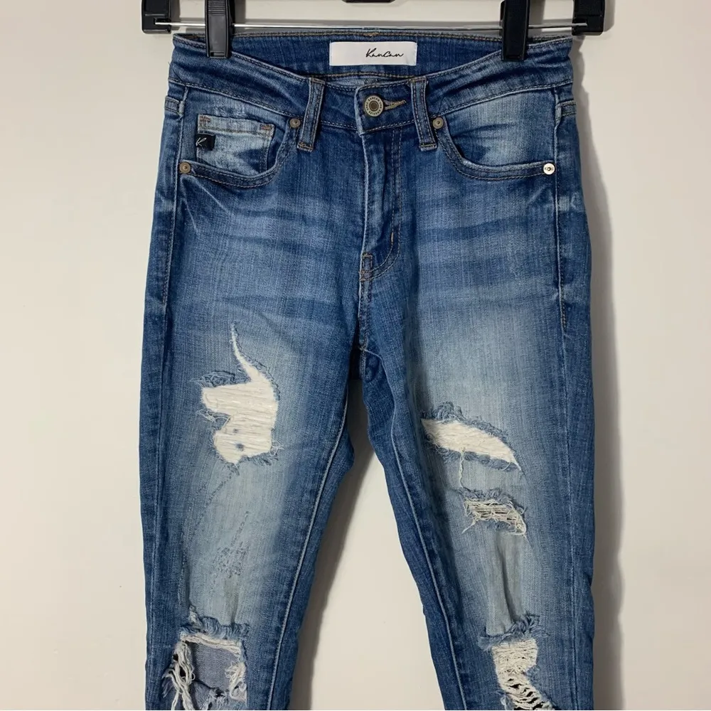 Kancan Skinny Distressed Frayed Hem Jeans Sz 0/23 Blue - Image 5