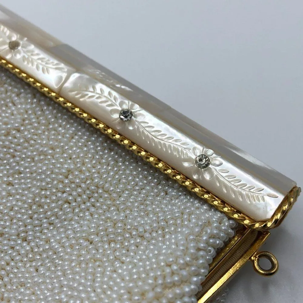 Vintage Mother of Pearl Beaded White Created by Mr John Japan Evening Bag - Image 5