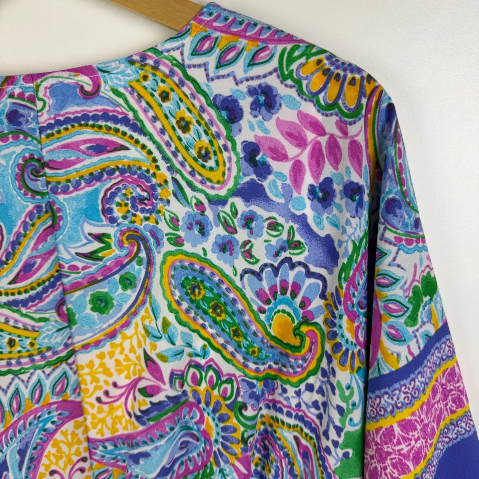 Cato Paisley Maxi Dress Size 14/16W Smocked Waist V-Neck‎ Colorful Boho Beachy - Image 7