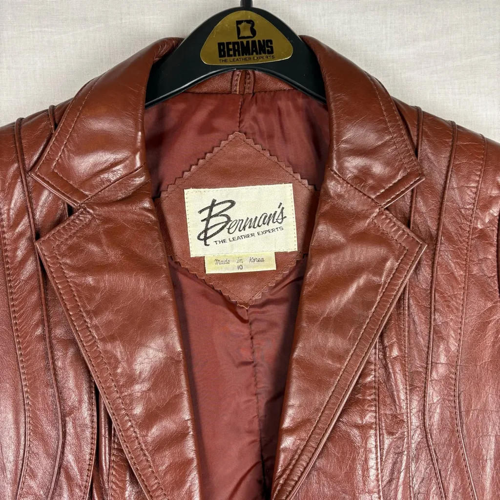 Vintage Berman’s Brown Leather Jacket Size 10 - Image 5