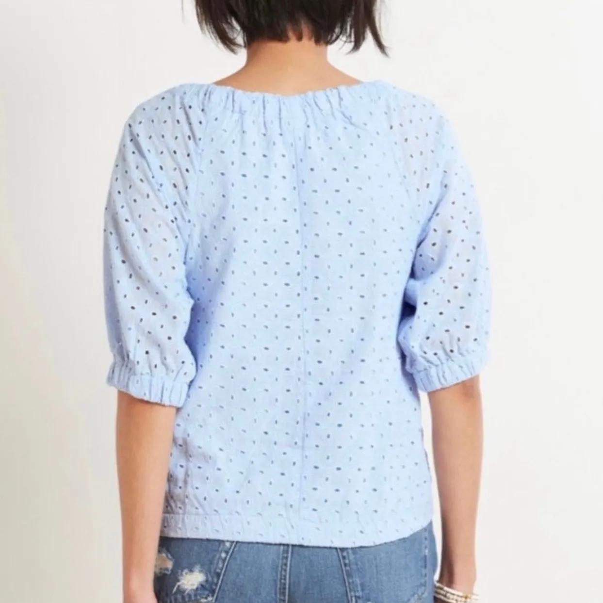 Evereve Womens Evelyn‎ Cotton Eyelet Top in Light Blue Sz S Spring Pastel Casual - Image 14