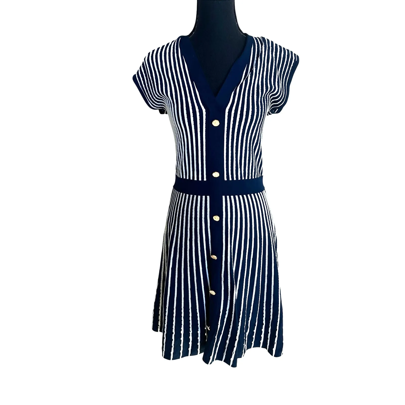 Christy Lynn Blue White Stripe Knit Dress LARGE Preppy Work Career Designer $475 - Image 6