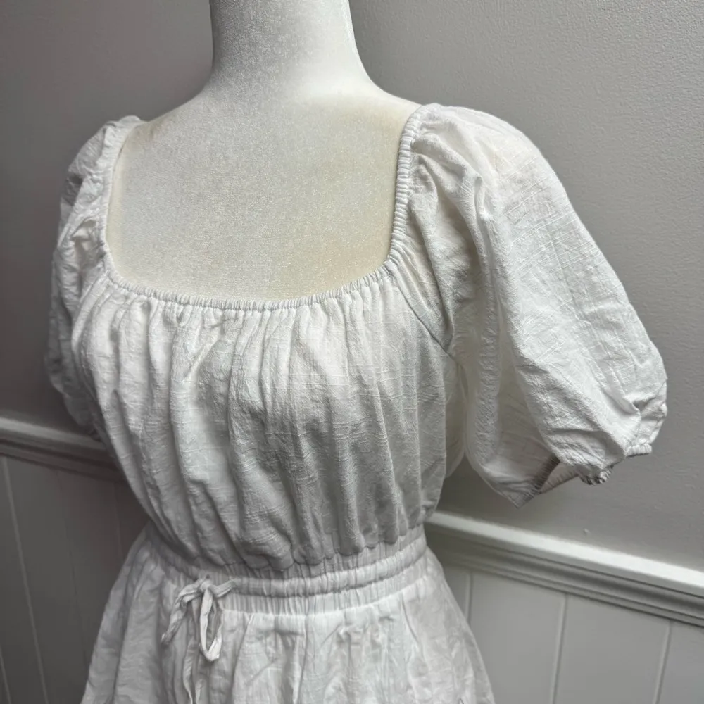 NEW Lulus Sunny Day Feeling Tiered Puff Short Sleeve Mini Dress White Small S - Image 7