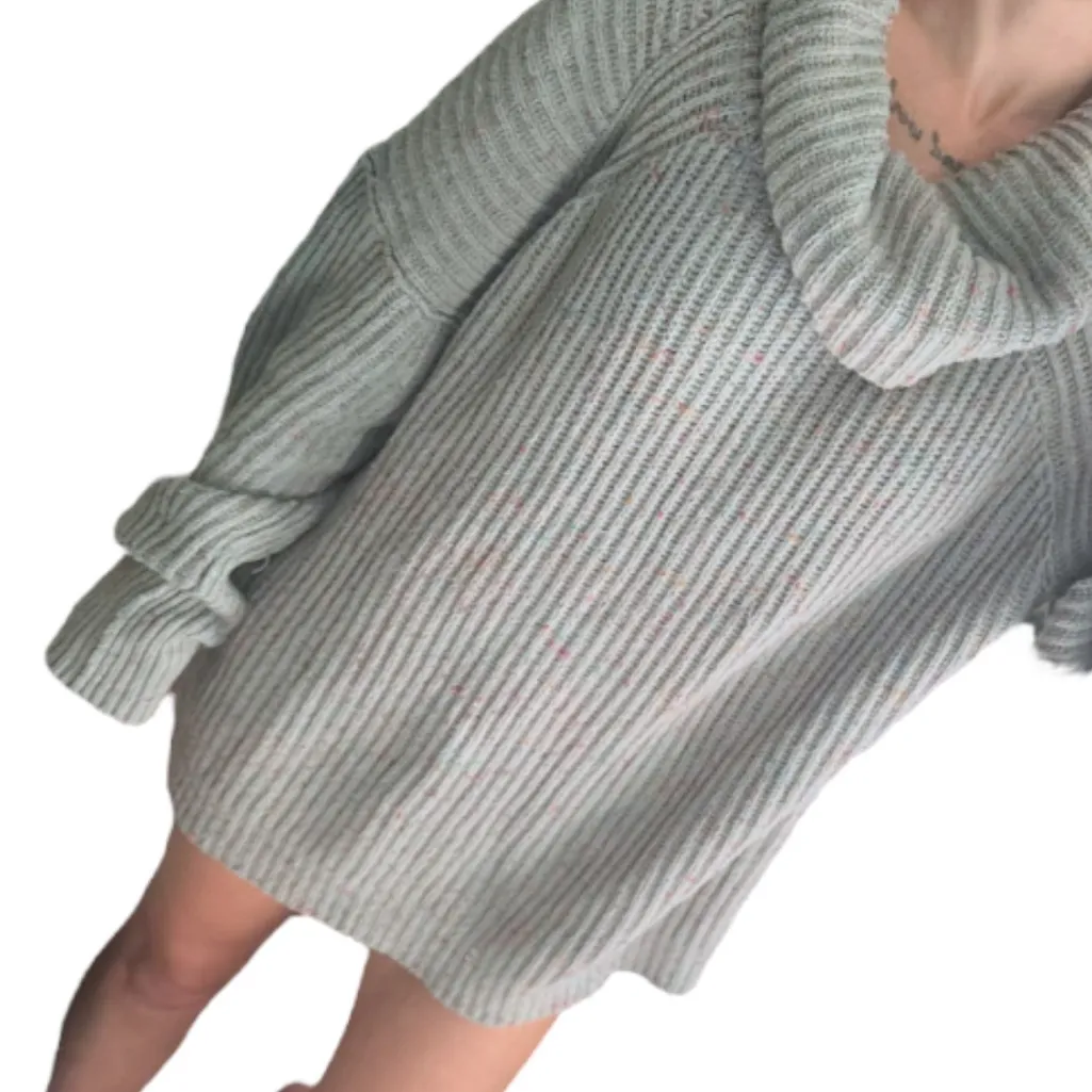 Free People Oversized Silver Gray Gleam Speckle Knit Cowl Neck Tunic Sweater - Image 4