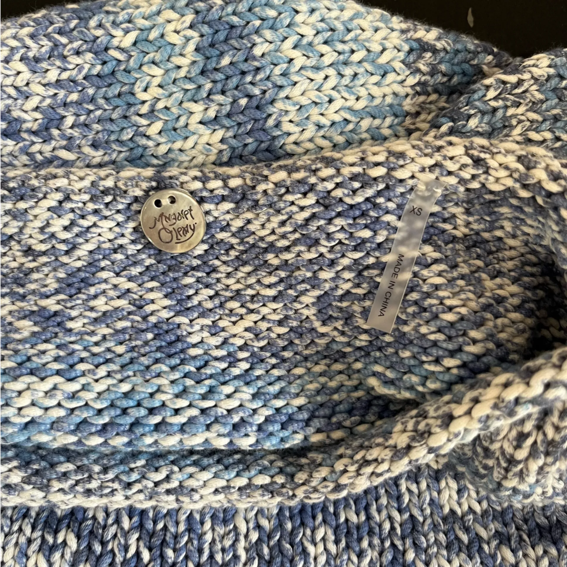 Margaret O’Leary Blue White Space Dye Cropped Rolled Hem Sweater Womens Size XS - Image 5