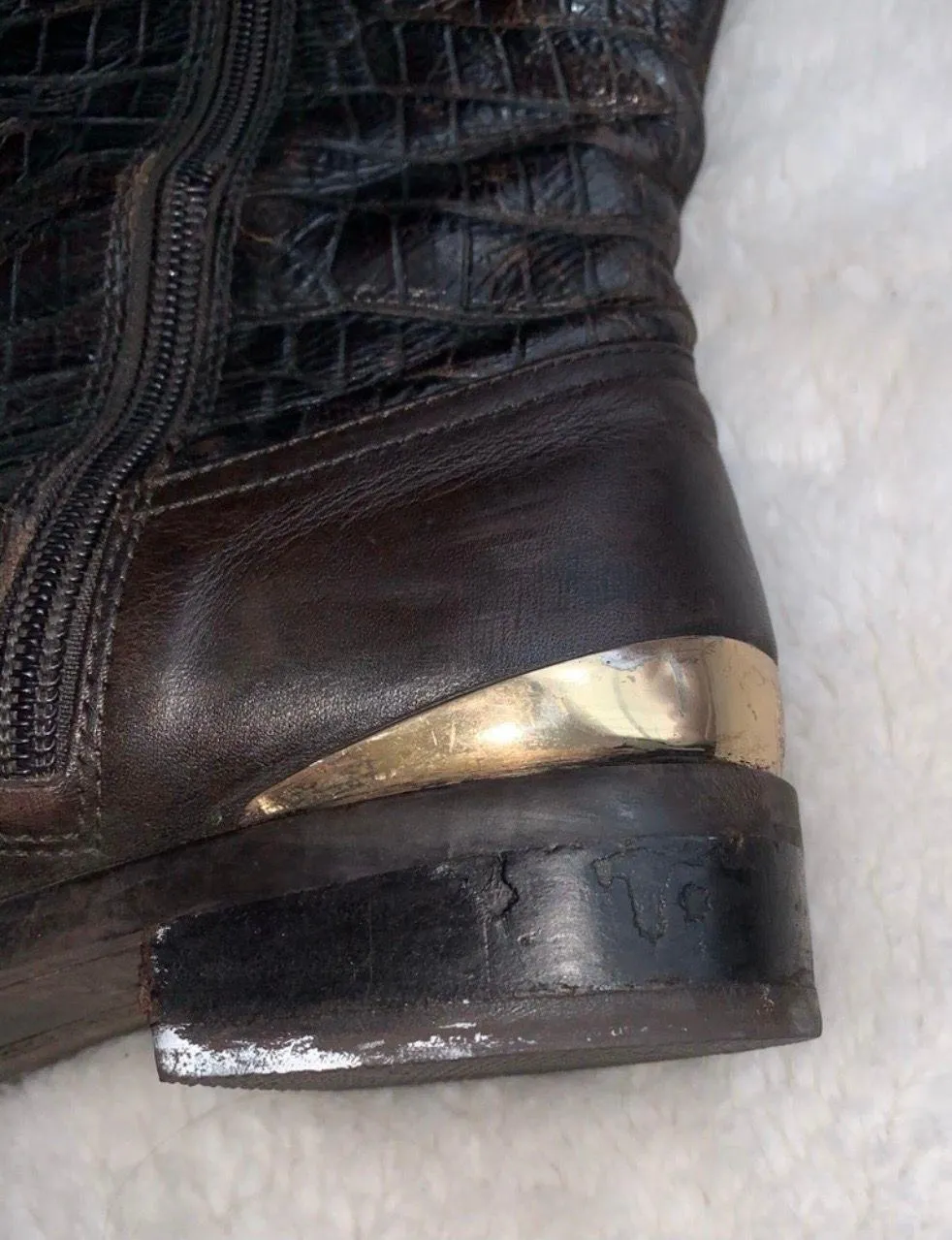 Dark Brown Snakeskin Leather Knee High Boots - Image 9