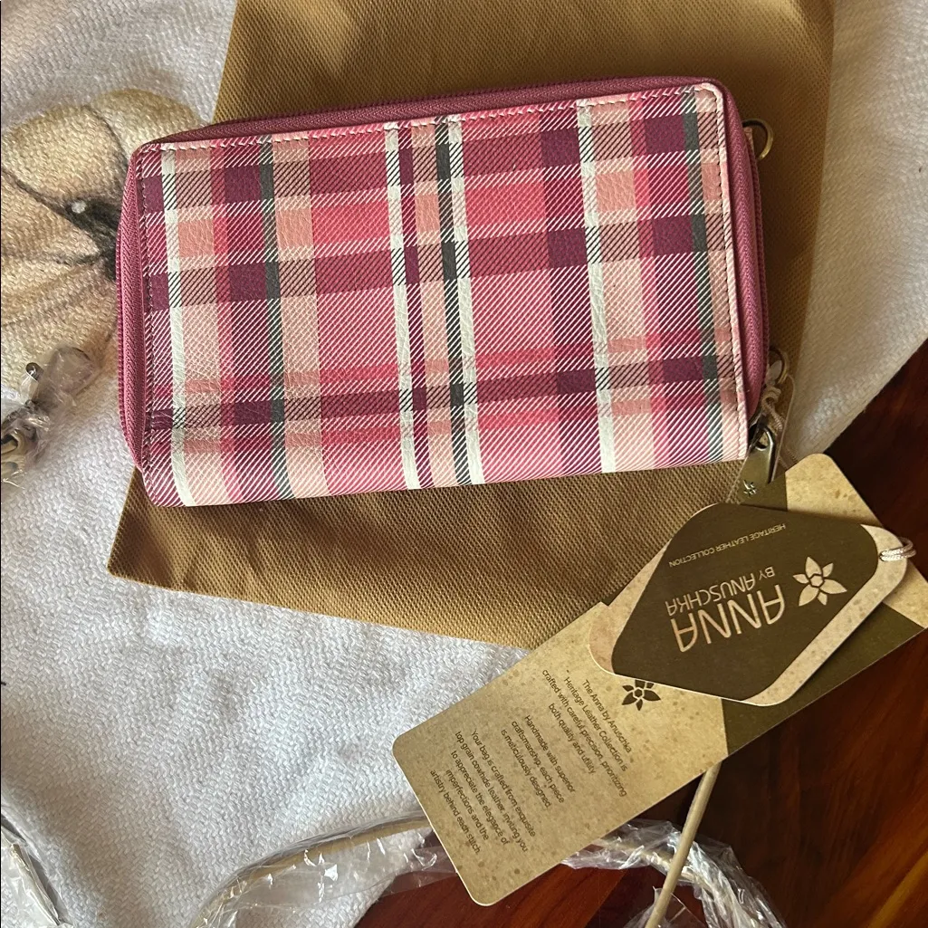 Anuschka Pink Plaid Crossbody Wallet - Image 4