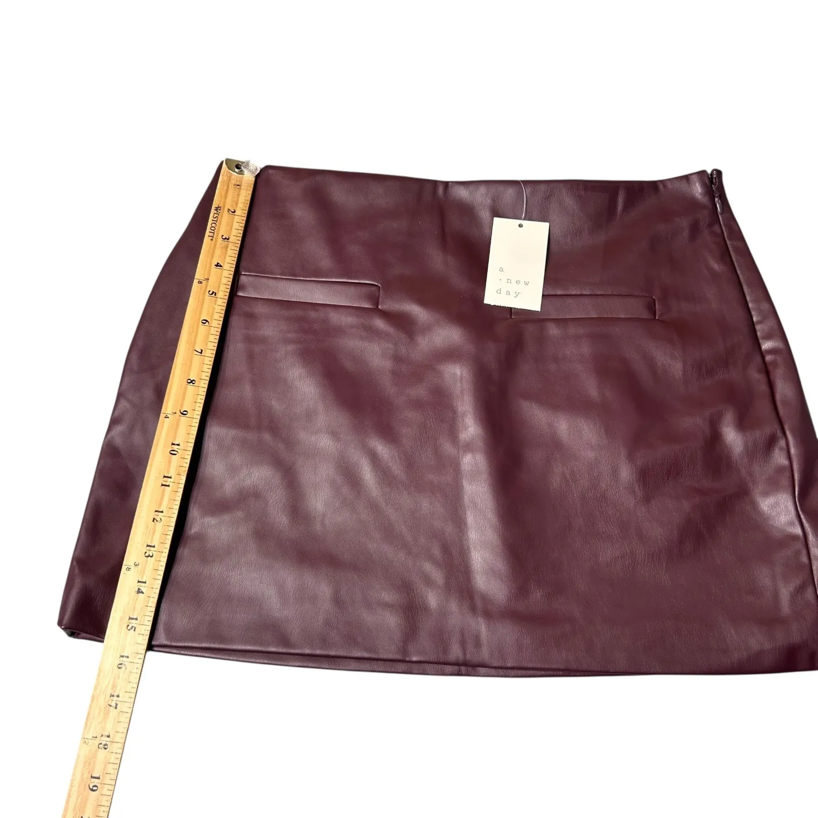New A‎ New Day Faux Leather Mini Skirt Womens 12 Burgundy Maroon Party Night Out - Image 7