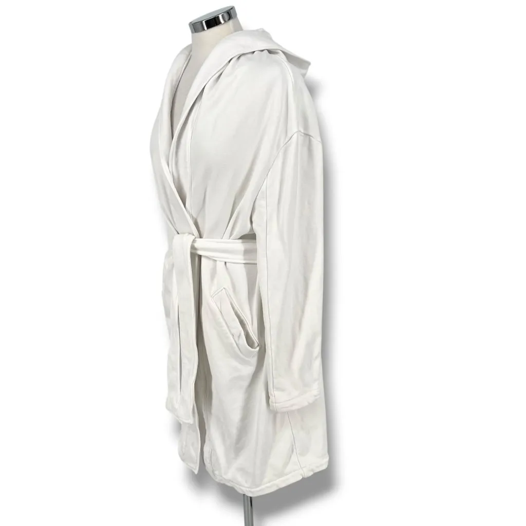 Mantra Los Angeles White Cotton Hooded Bathrobe Pockets Belt Womens Medium - Image 5
