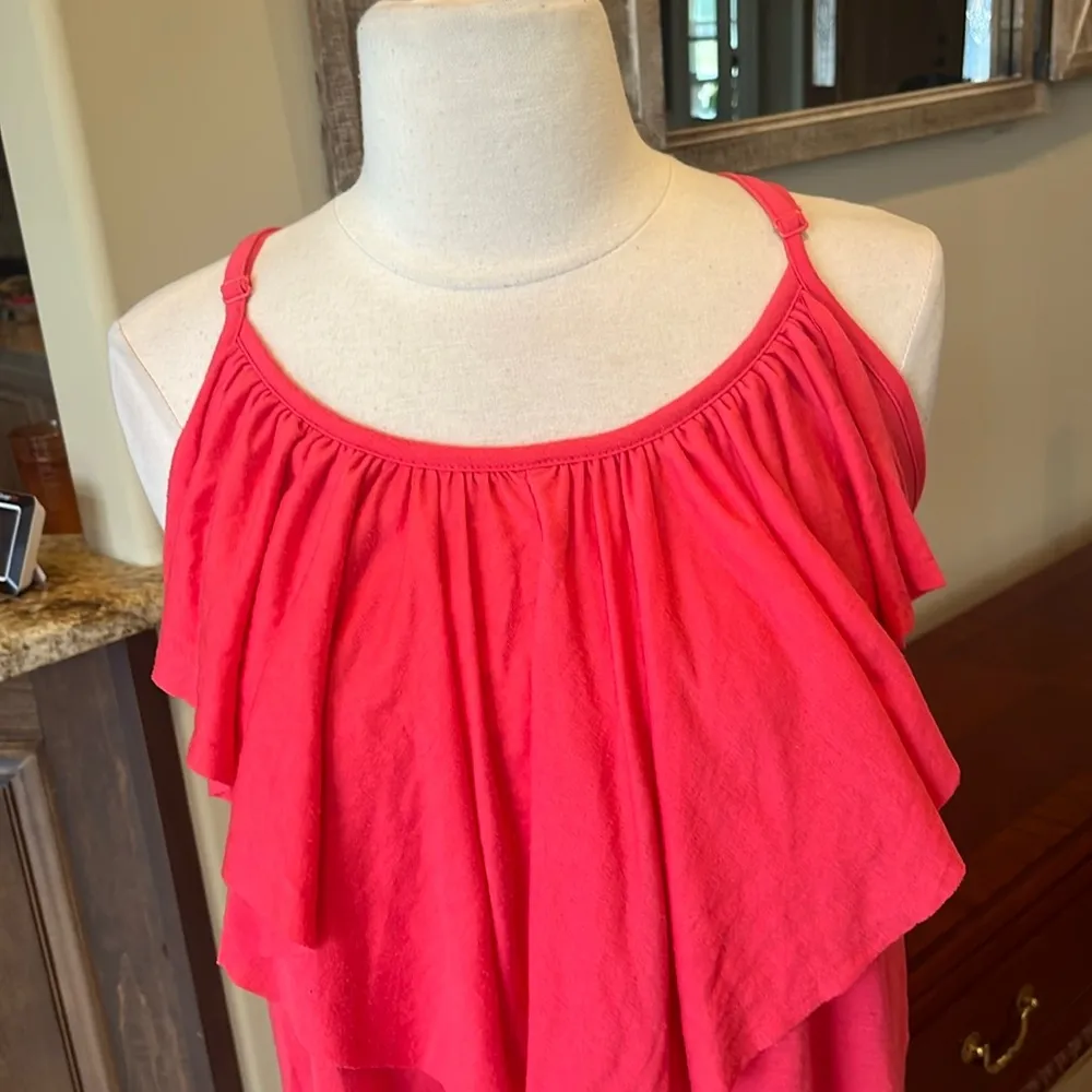 Charlotte Russe Tank Top Coral Salmon Pink Ruffle Knit - Image 6