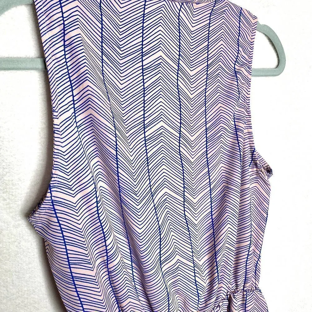 Poema Sleeveless Deep V-Neck Peplum Blouse Tank Top Pink Blue Small Striped - Image 8