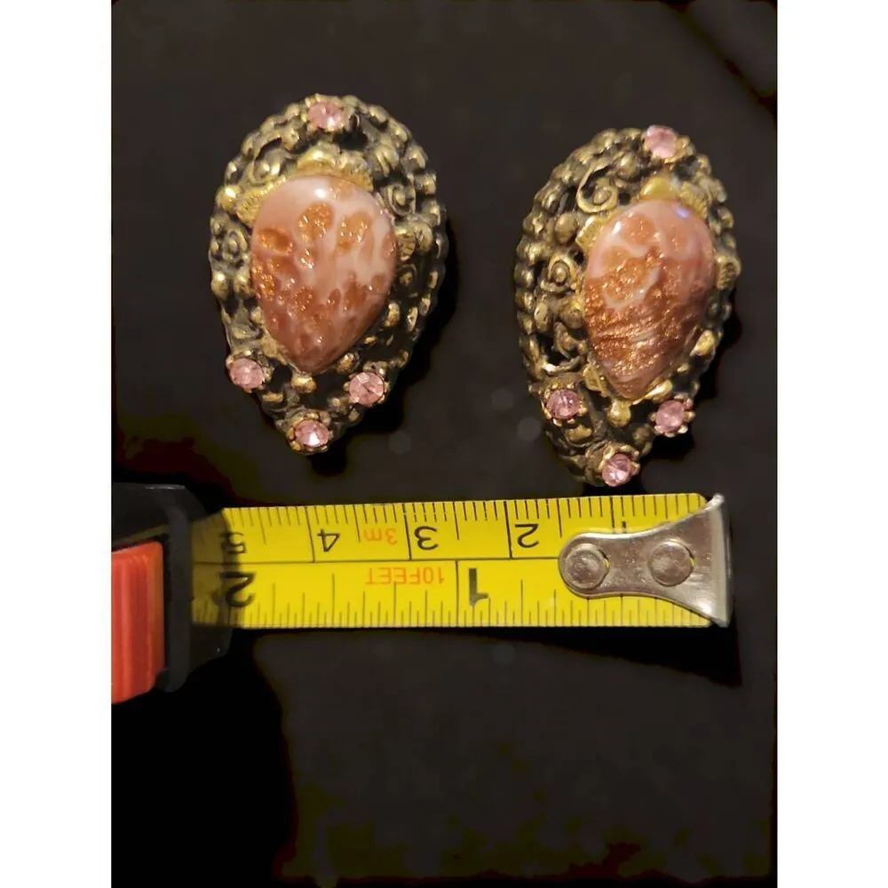 Vintage Victorian pink large stone clip on earrings witchy old money gypsy - Image 6