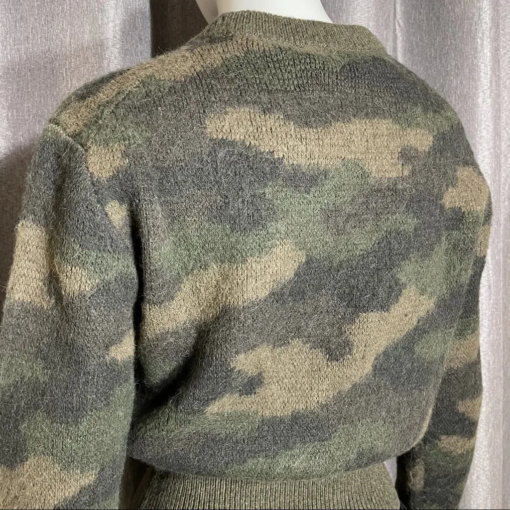 Polo Ralph Lauren Camouflage Print Crew Neck Wool Sweater XS Green - Image 8