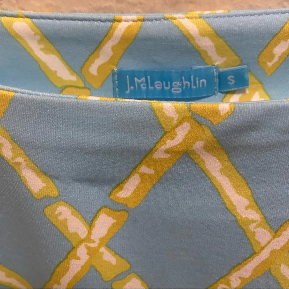 J. McLaughlin Blue Catalina Cloth Bamboo Print Ruched 3/4 Sleeve Dress Size S - Image 3