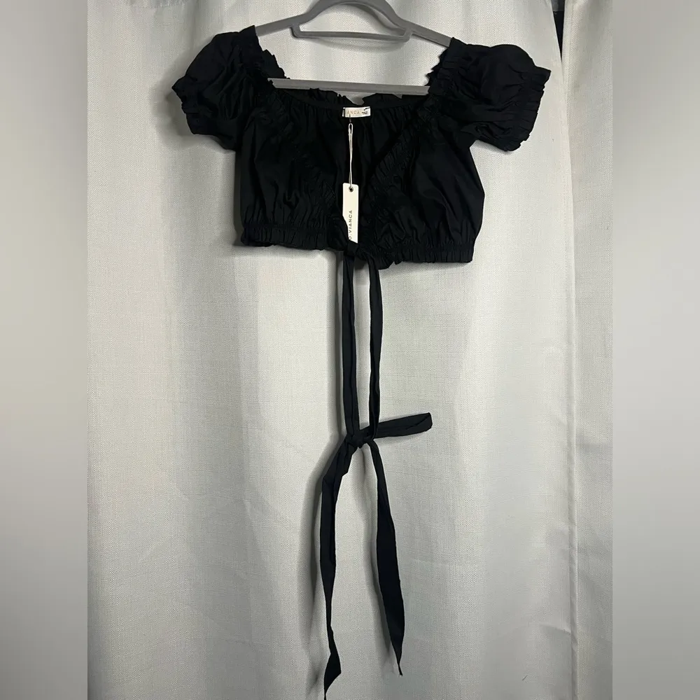 O. Vianca Black Wrap Tie Crop Top Medium - Image 10