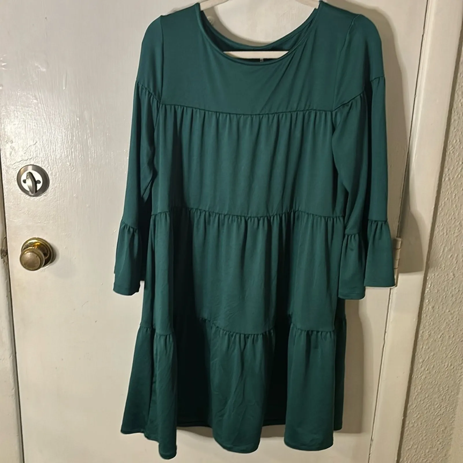 Agnes & Dora Holiday Babydoll Dress Emerald XS Flounce Sleeves Boho Festival - Image 3