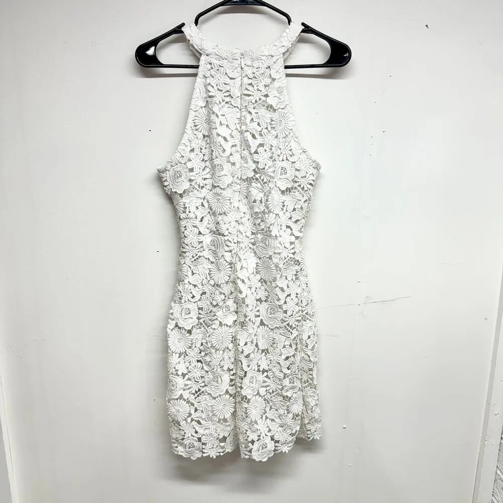 Lulu's Women Sleeveless Love Poem Ivory Floral Lace White Mini Dress Size Medium - Image 4