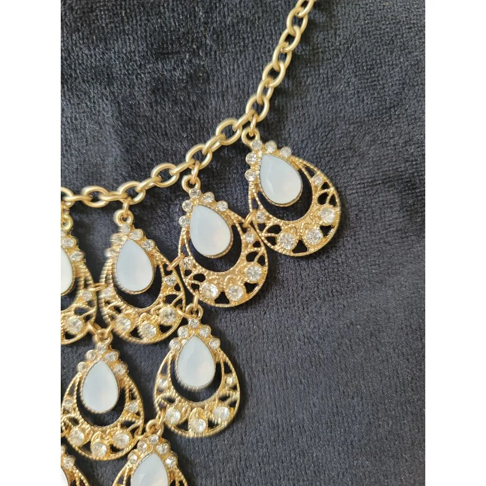 Women's Gold Statement Necklace With Teardrop Charms And Lobster Clasp Lock - Image 5
