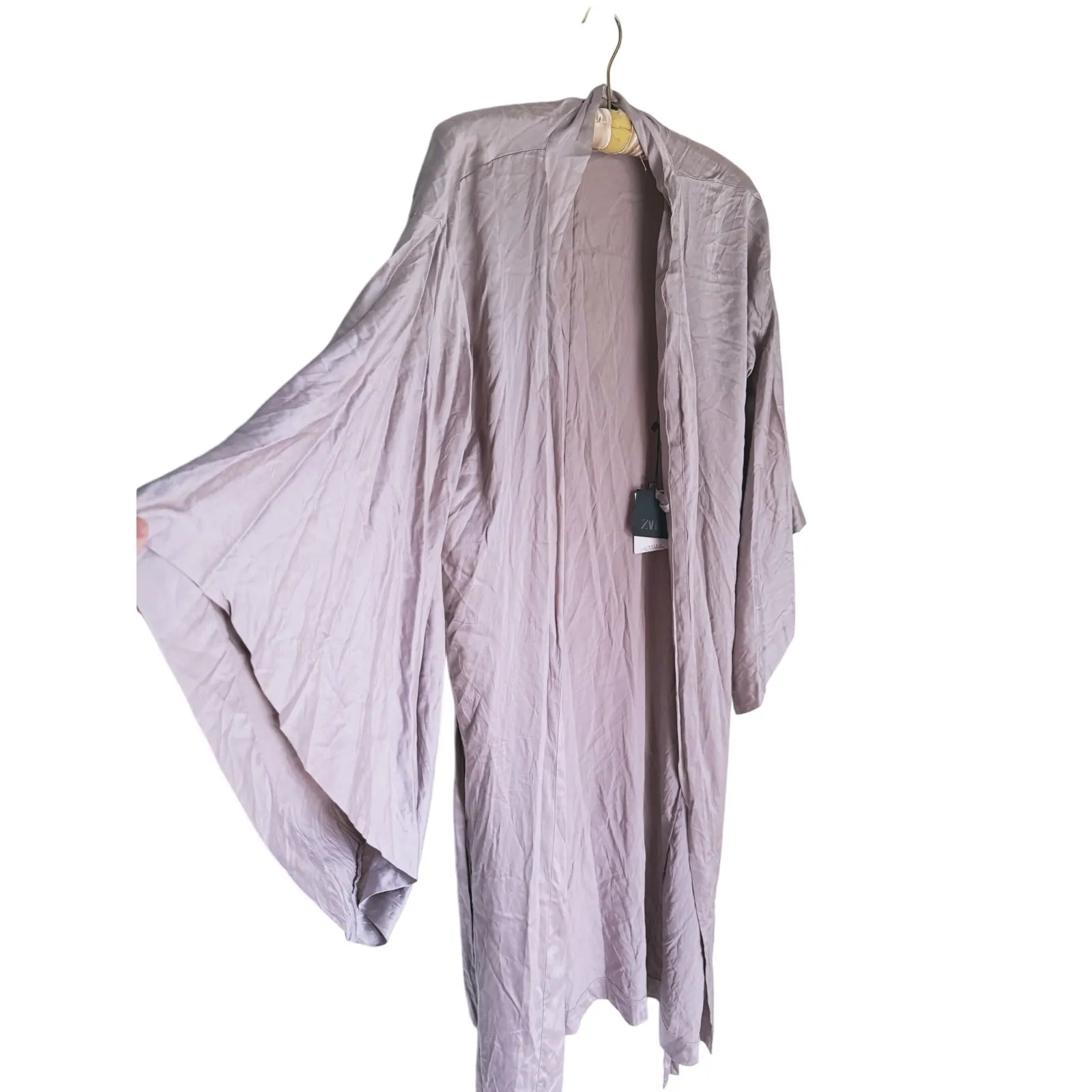 NWT Zara Quiet Luxury Silk Kimono Robe Dressing Gown Small Taupe Elegant Minimal - Image 5