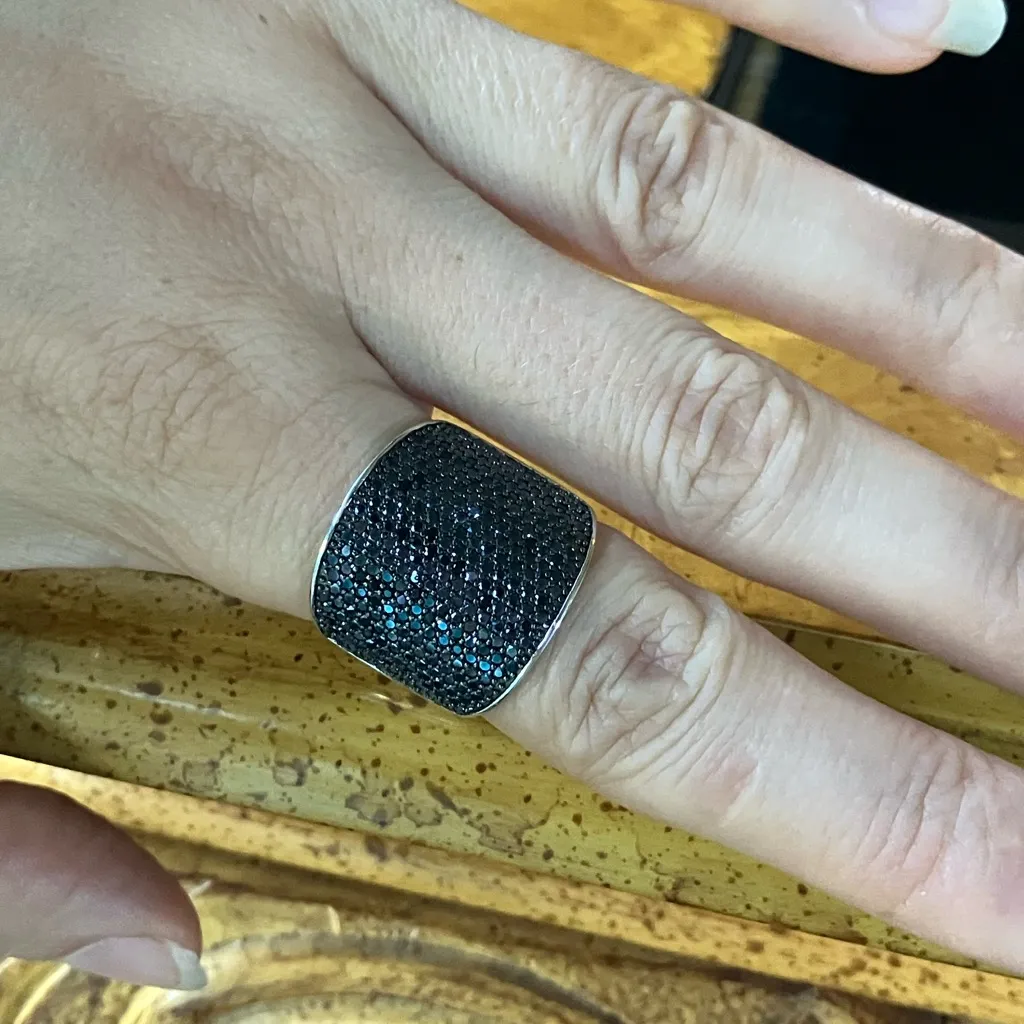 Natural Black Spinel Sterling Silver Ring Size 8 - Image 4