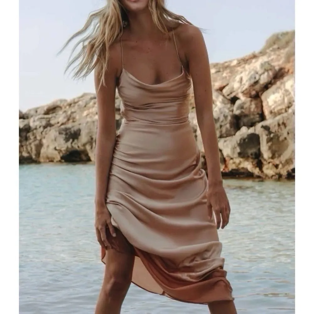 NEW Shona Joy Cowl Neck Satin Gown Dress Porcelain - Image 3