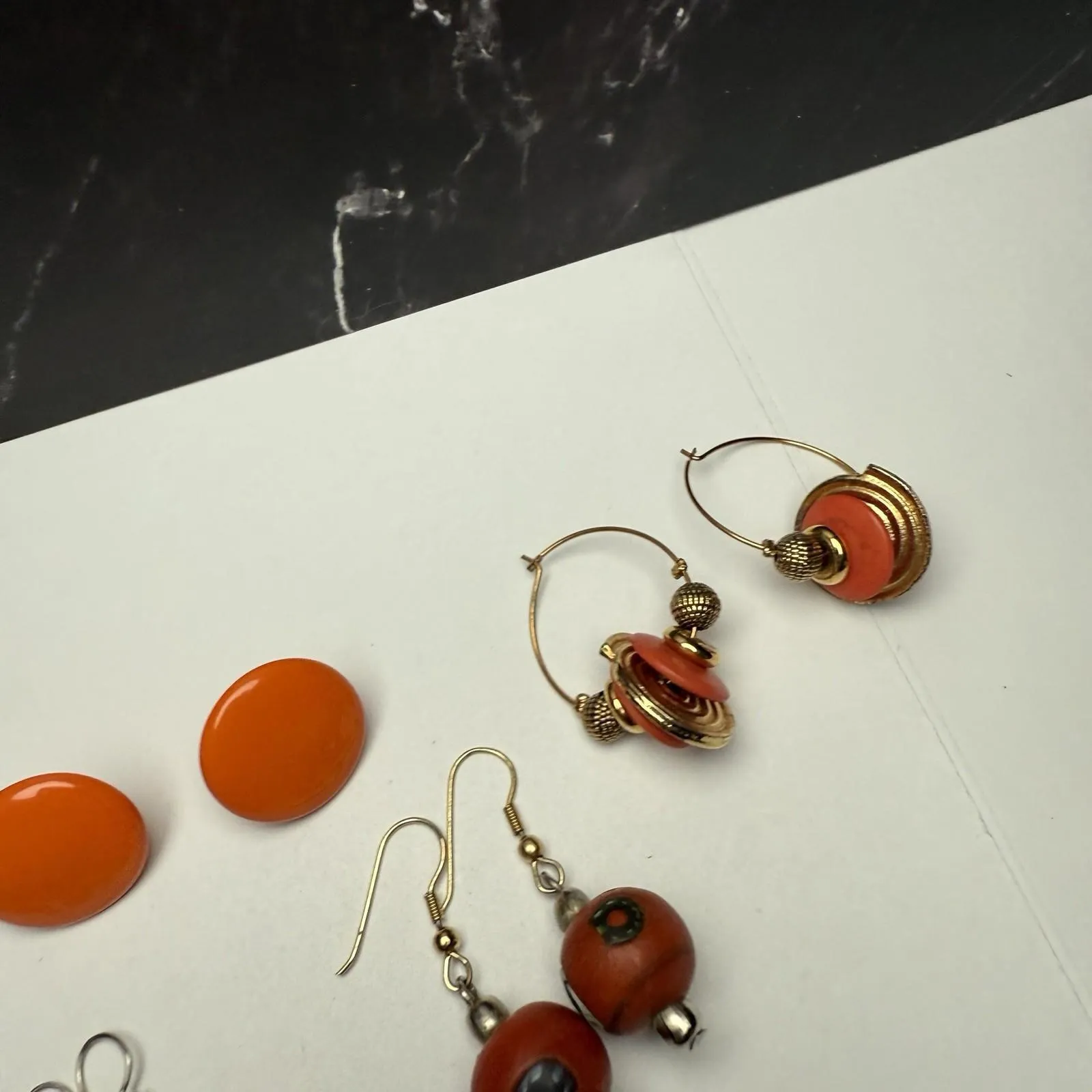 Dangle Stud & Hoop Pierced Earrings Lot Of 5 Orange Red Etc Some Beaded - Image 8